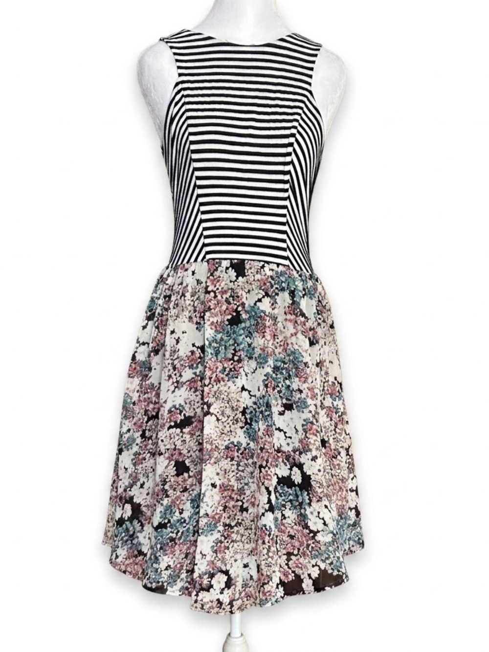 Fire Los Angeles Striped & Floral‎ Dress Size Small Mixed Media Sleeveless Mini